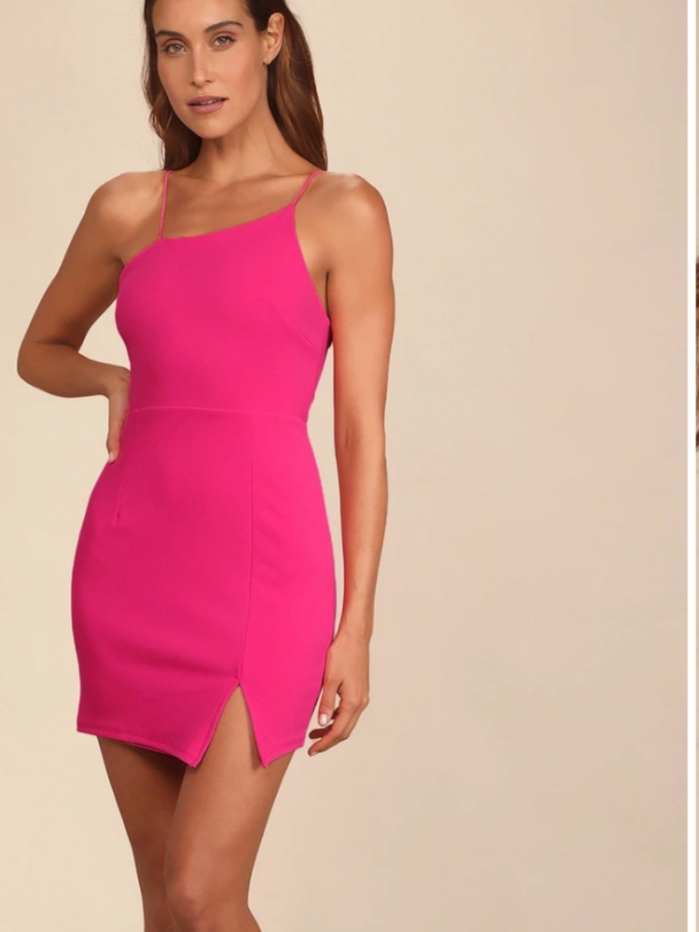 Lulus Party for Two Hot Pink Asymmetrical Bodycon Mini Dress